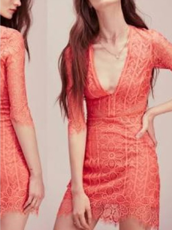 For Love And Lemons Dresses & Skirts - For Love And Lemons Coral Lace Deep-V Mini Dress